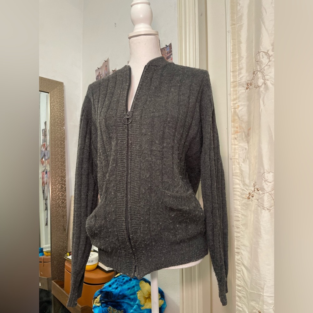 Grey knit zip up